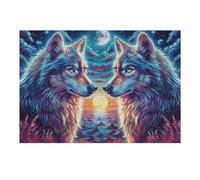 Creativo Wolf Pair Heart Flower Forest Wildlife Wild Nature Beautiful Puzzle 300 Pezzi Per Adulti Coinvolgente Divertente E Stimolante Perfetto Per Svago E Attività 300 PCS（40x28cm）