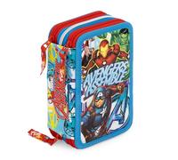 Creativolution - Astuccio Scuola 3 Zip Completo Riempito 44 Pezzi con Pennarelli Giotto e Pastelli Mina 4mm - Per Avengers Fan Prodotto Ufficiale, Capitan America e Iron Man in Rilievo 3D