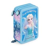 Creativolution - Astuccio Scuola 3 Zip Completo Riempito 44 Pezzi con Pennarelli Giotto e Pastelli Mina 4mm - Per Disney Frozen Fan - Prodotto Ufficiale - Elsa in Rilievo 3D e Tiranti Fiocco di Neve