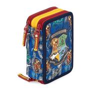 Creativolution - Astuccio Scuola 3 Zip Completo Riempito 44 Pezzi con Pennarelli Giotto e Pastelli Mina 4mm - Per Harry Potter Fan - Prodotto Ufficiale, Stemma Hogwarts in Rilievo 3D