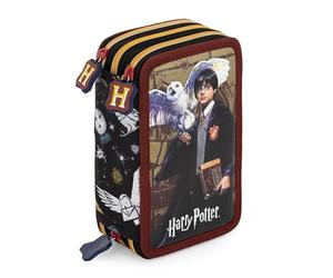 Creativolution - Astuccio Scuola 3 Zip Completo Riempito 44 Pezzi con Pennarelli Giotto e Pastelli Mina 4mm - Per Harry Potter Fan - Prodotto Ufficiale, Personaggio in Rilievo 3D e Cerniera H