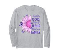 Creato da Dio amato dalla mia famiglia Christian Sunflower Maglia a Manica