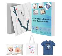 Creatorally DTF Transfer Film, Fogli DTF A4 Pellicola Transfer Carta Transfer Termoadesiva in Pet Bifacciale per Tutte Le Stampanti a Getto D'Inchiostro (Lucido, 60 Fogli)