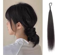 Creatore di chignon per chignon, coda di cavallo diritta intorno a ciambella sintetica, strumento elastico facile per chignon, per ragazze e donne (40 cm, nero)