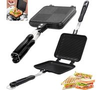 Creatore Pane Abbrustolito con Manici Resistenti Calore, Padella Sandwich Alluminio Portatile, Pan Toastie Colazione Doppia Faccia, Piastra Panini Multifunzione per Cucina, Casa, Campeggio Aperto