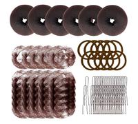 Creatore per chignon, 76 pezzi per chignon per bambini con 6 capelli castani per chignon ciambelle marrone rete invisibile 20 clip a forma di U 40 elastici 10 per balletto, yoga, corsa e sport