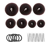Creatore per pane ciambella, set di 7 pezzi, marrone a forma di anello, con 10 clip a forma di U, 5 corde elastiche per capelli.