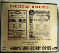 Creators' Records: World Premieres, 1877-1903 - Massenet (Composer), Sullivan (Composer), Reyer (Composer), Verdi (Composer), Cellier (Composer), Mascagni (Composer), Tchaikovsky (Composer), Leoncavallo (Composer), Bemberg (Composer), Bruneau,Napravnik,Stanford,Giordano,Duvernoy,Franchetti,Debussy,Silver,Cilea,Sullivan Puccini (Composer), Jean Lassalle (Performer), Edward Lloyd (Performer), Rose Caron (Performer), Maurice Renaud (Performer), G. Brejean-Silver (Performer), F. Tamagno (Performer), V. Maurel (Performer), Ben Davies (Performer), G. Bellincioni (Performer), M. Mei-Figner (Performer), G. de Luca (Orchestra), Pandolfini (Orchestra), Richard Temple (Orchestra), E. Calve (Artist), Bellincioni (Artist), Caruso (Artist), Marchi (Artist), Garbin (Artist), Boninsegna (Artist), Anselmi (Artist), Corradetti (Artist), Pinto (Artist), Garden (Artist), F. de Lucia (Vocals), E. van Dyck (Vocals), M. Delna (Vocals), F. Daddi (Vocals), N. Melba (Vocals), C. Ferrani (Vocals), G. Pacini (Vocals), J. O'Mara (Vocals), M. Sammarco (Vocals), R.Storchio - 2CD BOX SET / STANDING ROOM ONLY