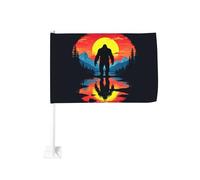 Creatura misteriosa nella foresta al tramonto Sasquatch Clip per finestrino per auto Bandiere Protezione solare Decorazione 12x18 pollici Striscione bifacciale per camion