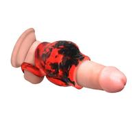 CREATURE COCKS Hell Hound - Sottopancia in silicone con cinturino a sfera, per uomini e coppie, per stretching e guaina fantasia, silicone di alta qualità, aggiunge circonferenza, 1 pezzo, rosso e