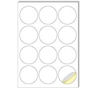 Creavvee 12 etichette rotonde per foglio, 25 fogli A4, etichette bianche stampabili per stampanti laser/a getto d'inchiostro, prodotte in Europa, dimensioni adesive: rotonde, 63 mm