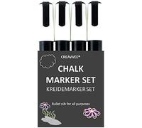 Creavvee Set di 4 pennarelli a gesso bianco - Rotondo 6 mm - Pennarelli a gesso secco cancellabili