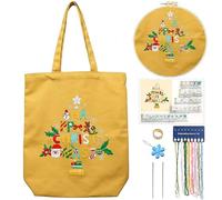 CREAWONDER - Kit per Borsa da Ricamo in Tela con Motivo per Principianti, Kit per Arti e Mestieri Fai Da Te per Adulti, Istruzioni, Cerchi da Ricamo, Fili Colorati (Giallo, Albero di Natale CR002)