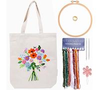 CREAWONDER - Kit per Borsa da Ricamo in Tela con Motivo per Principianti, Kit per Arti e Mestieri Fai Da Te per Adulti, Istruzioni, Cerchi da Ricamo, Fili Colorati (Beige, CR002 zhaolufanhua)