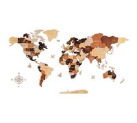 Creawoo 3D Mappa del Mondo in Legno da Parete Decorazione, multistrato mappamondo in legno decorazione da parete arte per casa, ufficio, camera, idea regalo per ogni occasione-100x57cm