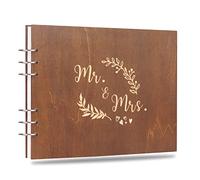 Creawoo Libro degli Ospiti in Legno Mr&Mrs da 22 cm, ricordo per Matrimonio, Anniversario, Compleanno con 120 Pagine Bianche- Carta Bianca all'Interno