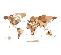 Creawoo Mappa del mondo 3D multistrato, decorazione da parete, biglietto da viaggio multicolore in legno, 100 x 57 cm