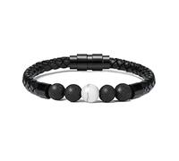 Creazione Gioielli Lava Pietra Urna Bracciale per Cenere per Donne Uomini Chakra Healing Balancing Vera Pelle Memorial Braccialetti (22cm, Black+White)