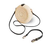 creazioni unique Borsa Paglia Donna Estiva in Midollino con Intreccio in Rattan - Borsetta Tonda con 2 Cinturini (Lungo e Corto) - Interno in Cotone - Borsa Primavera Estate 2024 (Crema)