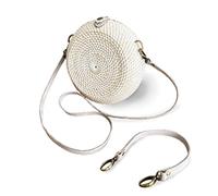 creazioni unique Borsa Paglia Donna Estiva in Midollino con Intreccio in Rattan - Borsetta Tonda con 2 Cinturini (Lungo e Corto) - Interno in Cotone - Borsa Primavera Estate 2024 (Bianco)