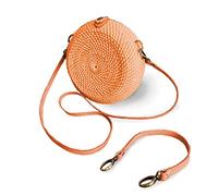 creazioni unique Borsa Paglia Donna Estiva in Midollino con Intreccio in Rattan - Borsetta Tonda con 2 Cinturini (Lungo e Corto) - Interno in Cotone - Borsa Primavera Estate 2024 (Corallo)