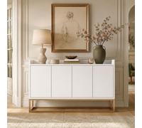 Credenza 120 cm, 4 ante, senza maniglie, push-to-open, profondità 30 cm | 3 ripiani, di cui uno regolabile in altezza, struttura in metallo dorato