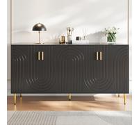 Credenza 152 x 40 x 75 cm con design unico a onde e manici e piedini dorati per un'elegante sala da pranzo (nero)