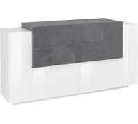 Credenza 2 Ante Battenti e 4 Cassetti 160x86x45 cm New Coro Bianco Lucido e Ardesia