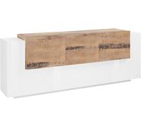 Credenza 3+2 Ante e 2 Cassetti 220x86x45 cm New Coro Bianco Lucido e Acero Pereira