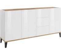 Credenza 3 Ante + 3 Cassetti 160x40x82 cm Sunrise Bianco Lucido e Acero Pereira