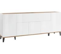 Credenza 4 Ante + 1 Anta Ribalta 200x40x82 cm Sunrise Bianco Lucido e Acero Pereira