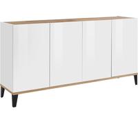 Credenza 4 Ante 160x40x82 cm Sunrise Bianco Lucido e Acero Pereira