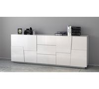 Credenza 4 Ante 3 Cassetti 220x44x86 cm Pongo 4A 3C Bianco Lucido