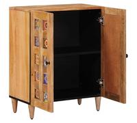 Credenza 60 x 33 x 75 cm in legno di mango massiccio | Sala da pranzo moderna, ante con cerniere, maniglie a pomello, gambe in legno, parte posteriore finita, legno lavorato