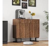 Credenza 80 × 40 × 78 cm con design a rilievo - effetto noce scuro, 2 cassetti e 2 ante, tecnologia push-to-open senza maniglia, antiribaltamento, elegante soluzione di archiviazione per soggiorno