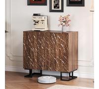 Credenza 80 × 40 × 78 cm - Serie Foglia Poesie - Effetto noce scuro con profondità - Porte push-to-open - Piedini in metallo - Design moderno per soggiorno e corridoio