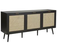 Credenza a 3 ante con fronti in rattan MDF nero Gambe in legno di caucciù Mobile