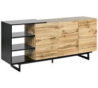 Credenza a 3 ante e scaffale legno chiaro e metallo nero Fiora