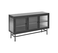 Credenza a 3 ante in metallo nero e vetro con ripiani 115 x 35 Devon