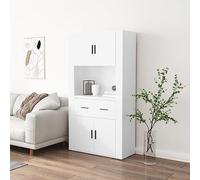 Credenza Alta con Piano Superiore, Set 2 Pezzi in Legno Composito con Montaggio a Parete, Design Moderno, Madia Soggiorno Moderna, Credenza Bianca per Interni, Credenza 80x33x70 cm + Piano 80x33x80 cm