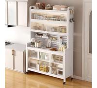 Credenza Alta da Cucina, utilizzata per la Cucina, la Sala da Pranzo, Il Soggiorno, la consolle con ripiano Aperto per riporre Le stoviglie,N(Size:100 * 42 * 201cm,Color:Bianco)