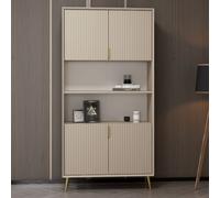 Credenza alta Kale con 4 ante effetto cannettato e 2 nicchie a giorno colore cas