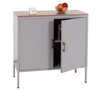 Credenza armadietto con 2 sportelli HWC-L84 metallo MDF 90x90x40cm grigio