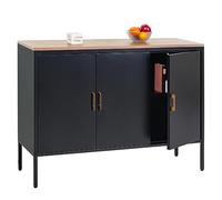 Credenza armadietto con 3 sportelli HWC-L84 metallo MDF 90x120x40cm nero