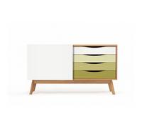 Credenza Avon Olive in legno ingegnerizzato e massiccio, dimensioni 128 x 42 x h71 cm, peso 38 Kg, finitura Oliva - bianco, verde giallo