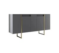 Dmora - Credenza Betel, Buffet da soggiorno, Madia da salotto, Dispensa da cucina, 160x35h80 cm, Antracite e Oro