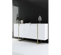 Dmora - Credenza Betel, Buffet da soggiorno, Madia da salotto, Dispensa da cucina, 160x35h80 cm, Bianco e Oro
