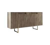 Dmora - Credenza Betel, Buffet da soggiorno, Madia da salotto, Dispensa da cucina, 160x35h80 cm, Noce e Oro