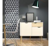 Credenza bianca nordica con 2 ante e 1 cassetto Mobile Tv con gambe in legno