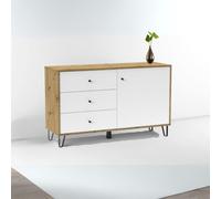 Credenza Bollo 5 con anta e 3 cassetti colore rovere e bianco